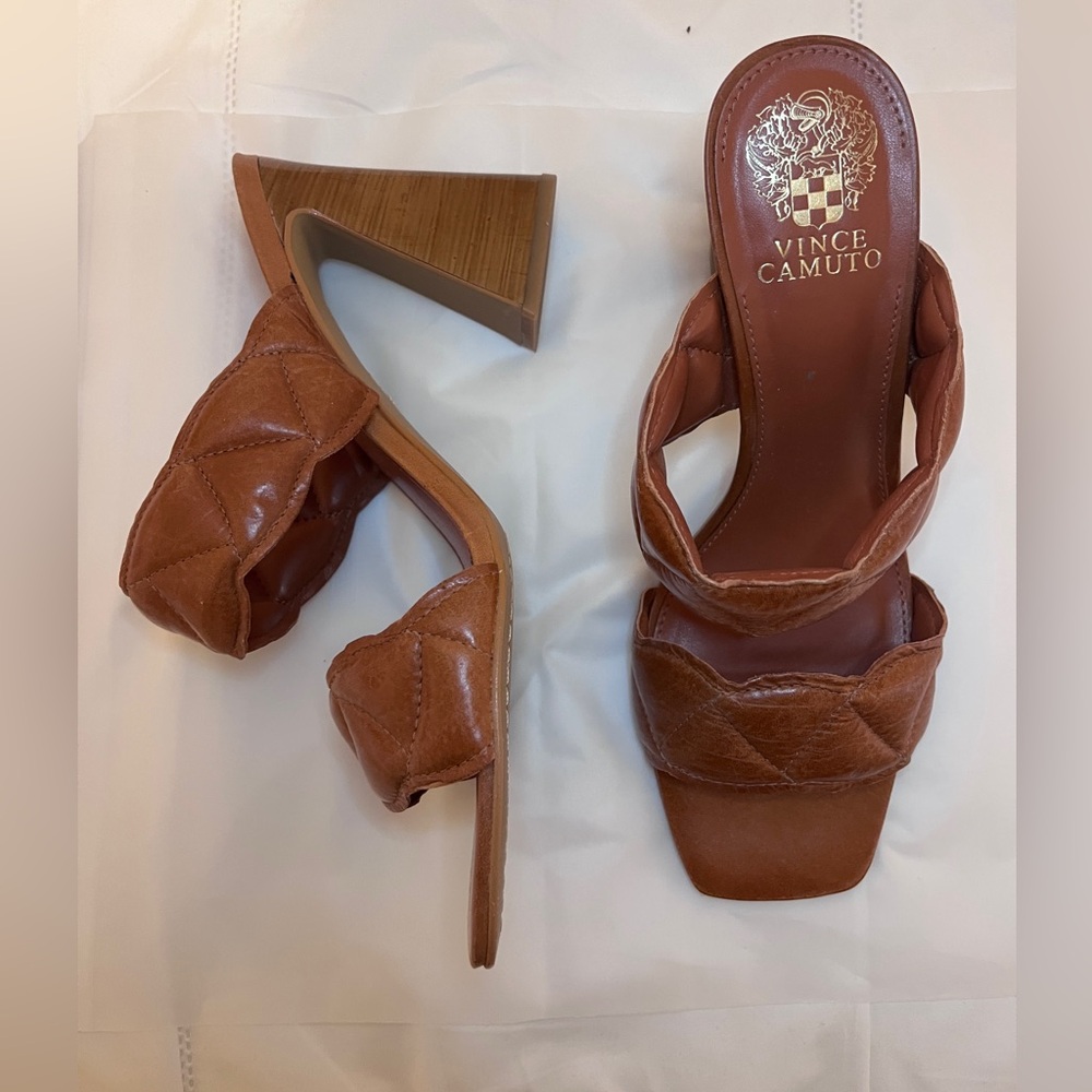 Vince Camuto | Open Toed Heels | Brown Leather